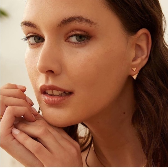 GOLD 14k Gold Plated Triangle Stud Earrings - Picture 2 of 2